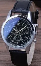 Load image into Gallery viewer, Limited Three Eye Watch with blue glass, black leather strap, and three-eye chronograph; a blend of classic elegance and modern style.
