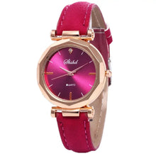 Load image into Gallery viewer, Sleek fashion women&#39;s leather casual watch with rose gold case and pink dial on a vegan leather strap, featuring quartz movement.
