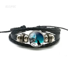Load image into Gallery viewer, Handmade leather wolf bracelet with moon design, high-quality craftsmanship, premium materials, stylish accessory for a bold look.
