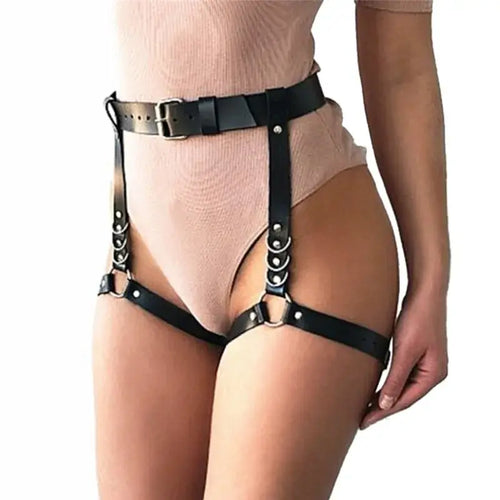 Leather garters waist belt harness for bold fashion statement, enhancing confidence with edgy style, perfect for night out.