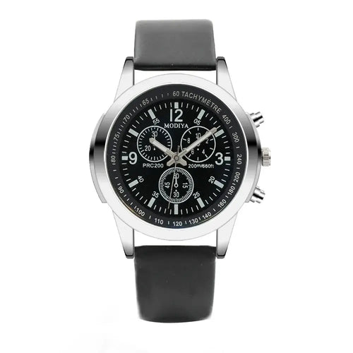 Limited Three Eye Watch with black strap, featuring a sophisticated quartz chronograph and sleek design for timeless elegance.