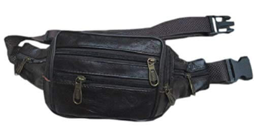 REED leather waist fanny pack with 5 compartments, adjustable strap, ideal for travel and sports, quality real leather, imported.