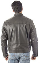 Cargar imagen en el visor de la galería, Back view of REED Men&#39;s Black Knock Around Biker Jacket in Naked Cow Leather with Zip Out Lining.
