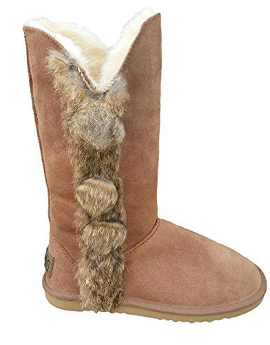 REED women's suede leather boots with real fur trim, 13-inch shaft, featuring plush design and cozy fur details.