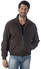 Load image into Gallery viewer, Man wearing REED Quello Men&#39;s Brown Suede Leather Waist Jacket, lightweight and water-resistant with satin lining.
