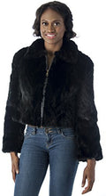 Load image into Gallery viewer, Woman wearing REED Women&#39;s Genuine Mink Fur Bomber Jacket, black, small size, standing with hands by side, new apparel product.
