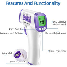 Load image into Gallery viewer, Infrared forehead thermometer with high caliber sensor, LCD display, non-contact design, ideal for medical offices and hospitals.
