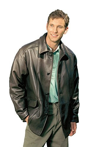 REED Men's Premium Four Button Car Coat Leather Jacket Made in USA, Brown / 52