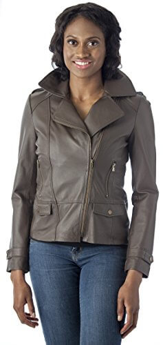 REED Women's Brown Distressed Vintage Style Leather Jacket, Rugged Design, Perfect with Faded Jeans and Boots.