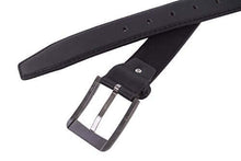 Load image into Gallery viewer, Classic black PU leather men&#39;s belt with flat buckle for dress or casual wear.
