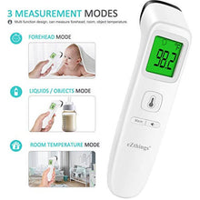 Load image into Gallery viewer, eZthings Forehead Thermometer with non-touch infrared technology, featuring modes for forehead, liquids, and room temperature.
