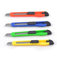 Cargar imagen en el visor de la galería, Colorful heavy duty retractable box cutter utility knives with snap-off blades for cutting wallpaper, vinyl, and fabric.

