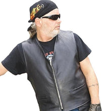 Load image into Gallery viewer, REED Men&#39;s Naked Cow Leather Motorcycle Zipper Vest, USA made, featuring adjustable side lacing for a custom fit and maximum durability.
