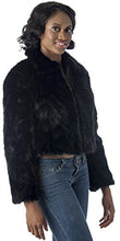 Load image into Gallery viewer, Alt Tag: Woman wearing REED Women&#39;s Genuine Mink Fur Bomber Jacket, 100% real fur, black, size small, new apparel.
