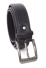 Load image into Gallery viewer, Classic black PU leather men&#39;s belt with solid buckle, perfect for dress or casual wear by REED
