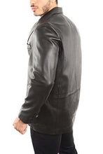 Load image into Gallery viewer, Man wearing REED Men&#39;s Premium Lambskin Leather Blazer Sports Jacket, showcasing back and side view
