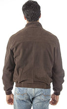 Load image into Gallery viewer, Rear view of REED Quello men&#39;s brown suede leather jacket, lightweight and water-resistant, shown on model, ideal for casual wear.
