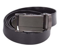 Load image into Gallery viewer, Black PU leather belt with automatic buckle, heavy-duty design, one-size fits all up to 48 inches, ideal for suits or jeans.
