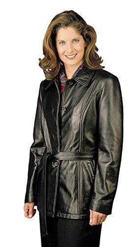 REED Women's Black Lambskin Leather Jacket with Belt, featuring zip-out lining and high-quality New Zealand lamb skin.