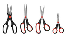 Load image into Gallery viewer, eZthings multipurpose scissors set for crafts and office projects, featuring four different sizes with black and red handles
