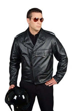 Load image into Gallery viewer, REED Men&#39;s Police Leather Motorcycle Jacket in black, made in USA, featuring premium cowhide for durability and style.
