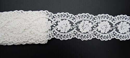 eZthings cotton lace embroidery wedding fabric trim, floral design, 6.3-inch wide, 9-foot length, ideal for DIY crafts and decorations