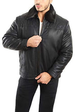 Cargar imagen en el visor de la galería, REED Men&#39;s Smooth Lamb Touch Faux Leather Jacket with Detachable Fur Collar, classic style and elegance, perfect for all seasons
