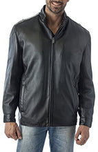 Load image into Gallery viewer, REED Men&#39;s 27&#39;&#39; black leather jacket, soft English lamb leather, zip-up collar, lightweight design, casual fit.
