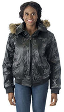 Load image into Gallery viewer, Reed Women&#39;s Black Leather Bomber Jacket with Fur Trimmed Hood, Detroit Urban Style, Zip Out Hoody, Collectors Edition
