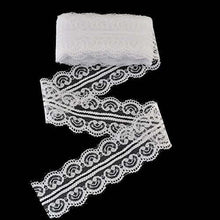 Load image into Gallery viewer, Wedding white embroidered lace trim ribbon for sewing and DIY crafts, 2-inch width, floral pattern, ideal for home decor and bridal projects.

