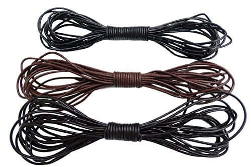REED genuine leather cord braiding laces in black and brown for jewelry crafting and leather projects.