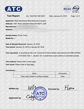 Load image into Gallery viewer, ATC test report for punch tools by Reed Sportswear Manufacturing Company, confirming total lead content in surface coating as safe.
