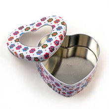 Load image into Gallery viewer, Heart-shaped decorative tin sewing box with floral pattern for storing eZthings professional sewing supplies and kits.
