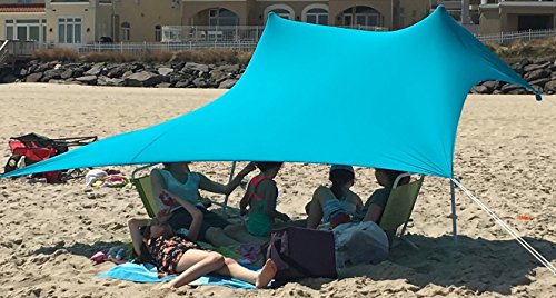 lightweight beach tents Beach Tents with UV Light Sun Shade Protection Fabric - Lightweight Tent Canopy with Sandbag Anchors (Light Blue, 7.5 x 7.5 ft