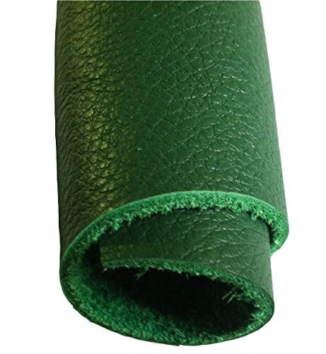 Green exotic leather hide roll showcasing texture and quality for crafts and garments; genuine sheep or cow skin leather.