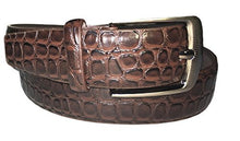 Load image into Gallery viewer, Crocodile print men&#39;s PU leather dress belt with nickel buckle, ideal for dressing up or casual wear.
