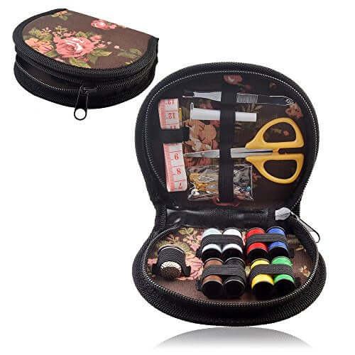 eZthings DIY Sewing Set with floral case, includes threads, scissors, and compact storage, perfect for arts and crafts enthusiasts.