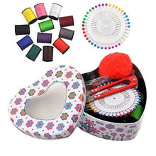 Load image into Gallery viewer, eZthings heart-shaped sewing supplies kit with threads, needles, and pins for professional arts and crafts projects.
