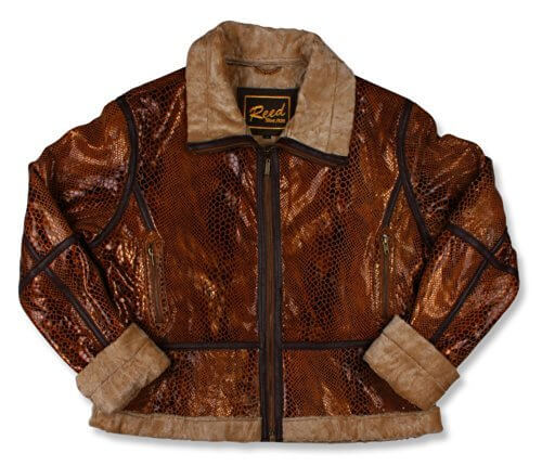 REED Women's Snake Leather Jacket - Shearling Style, Unique Design, Winter Coat, Imported, Real Leather, Brown Snake Print