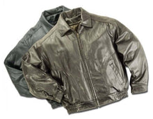 Load image into Gallery viewer, REED Men&#39;s All American Bomber Leather Jackets in dark shades, showcasing premium leather and classic design, union-made in USA.
