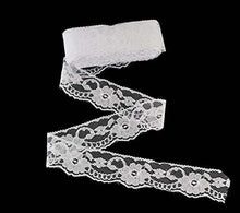 Load image into Gallery viewer, Embroidered lace trim in wedding white, floral pattern, 2-inch width, ideal for sewing, bridal crafts, home decor, and DIY projects.
