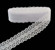 Load image into Gallery viewer, Wedding white embroidered lace trim ribbon, 2-inch width, ideal for sewing, DIY crafts, bridal wear, fashion, and home décor projects.
