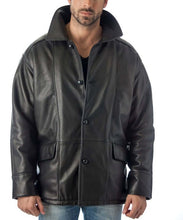 Load image into Gallery viewer, REED Men&#39;s Premium Four Button Car Coat Leather Jacket in dark leather, showcasing timeless style and comfort.
