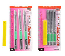 Cargar imagen en el visor de la galería, eZthings Heavy Duty 9mm Snap Off Blades Box Cutters Set for Cutting Wallpaper, Vinyl, Leather, Shrink-wrap with Auto-lock.
