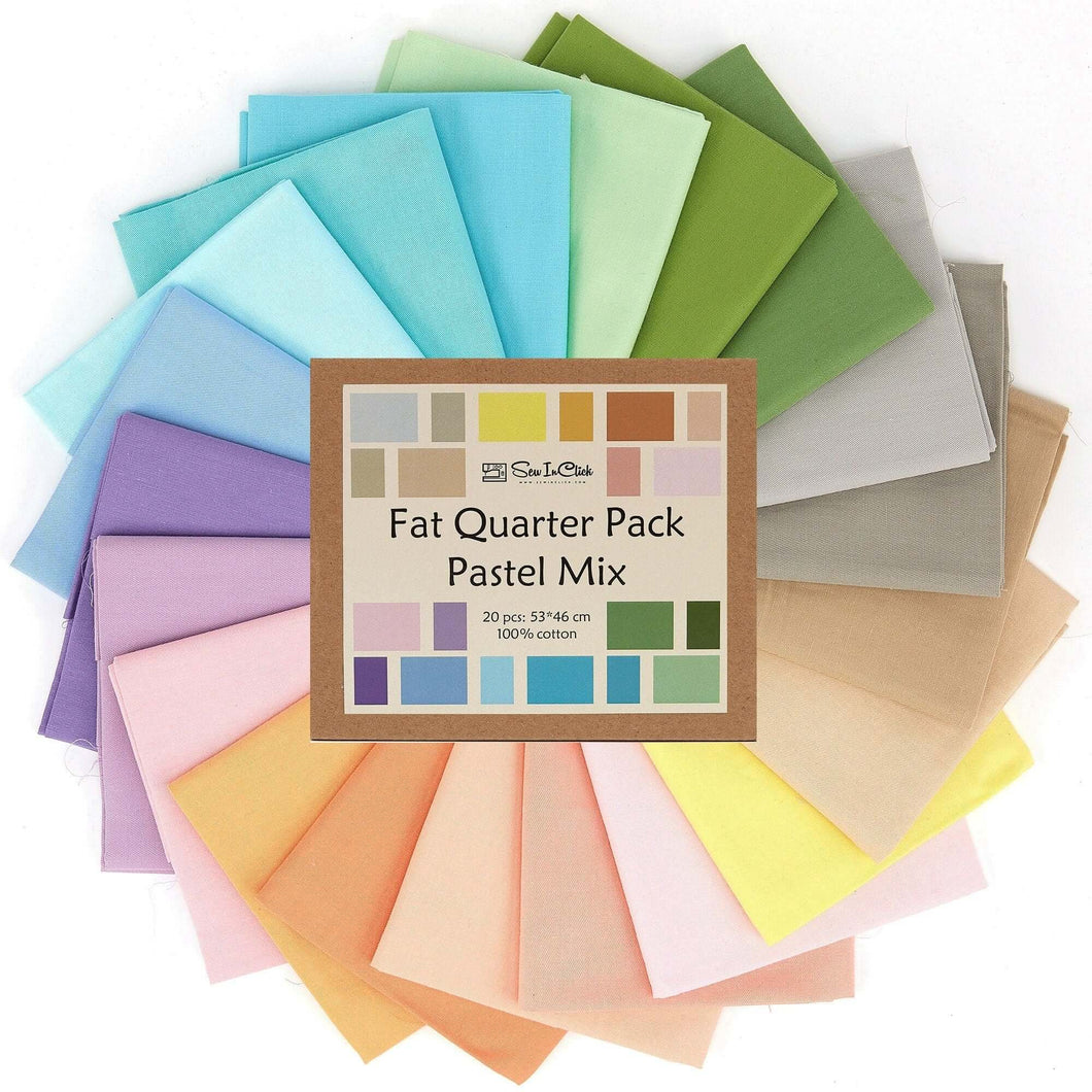 20 Fat Quarter Bundle in Pastel Mix, 100% Cotton, 20 Colors for Quilting & Crafting, Soft Fabric Gift Set, Eco-Friendly Packaging