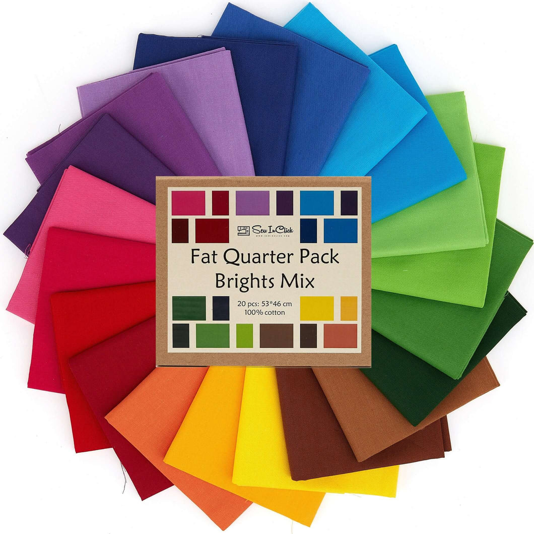 Colorful Fat Quarter Bundle with 20 Rainbow Mix Cotton Fabrics, Ideal for Quilting and Crafting.