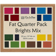 Load image into Gallery viewer, Fat Quarter Pack Brights Mix, 20 pieces, 100% cotton, 53x46 cm, colorful quilting fabric bundle by Sew In Click.
