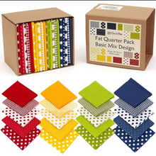 Charger l&#39;image dans la galerie, Fat Quarter Bundle with polka-dot patterns, 20 pieces, 100% cotton, in red, yellow, green, and blue; perfect for quilting and crafting.
