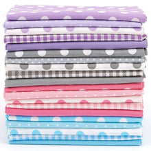 Load image into Gallery viewer, Stack of 20 pastel fat quarters in polka dot and check patterns, featuring soft 100% cotton fabric for quilting and crafting.
