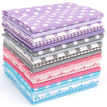 Load image into Gallery viewer, Stack of 20 fat quarter bundles in pastel mix colors, 100% cotton, perfect for quilting and crafting, featuring polka dot patterns.
